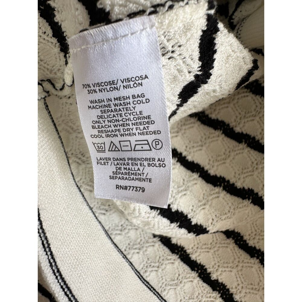 Ann Taylor SP Black White Striped Pointelle Knit Lady Jacket Cardigan - Picture 13 of 13